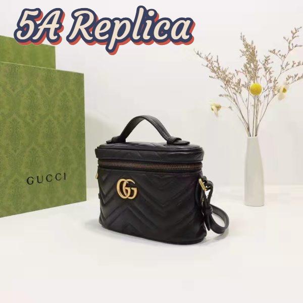 Replica Gucci Unisex GG Marmont Mini Bag Black Chevron Matelassé Leather Double G 4