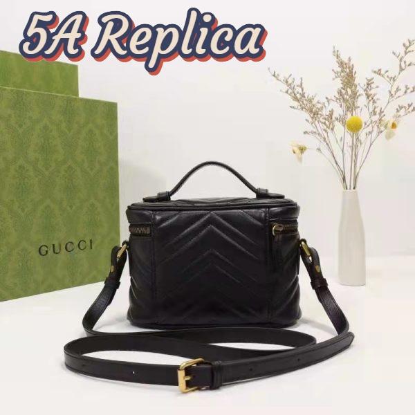 Replica Gucci Unisex GG Marmont Mini Bag Black Chevron Matelassé Leather Double G 5