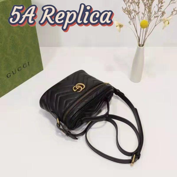Replica Gucci Unisex GG Marmont Mini Bag Black Chevron Matelassé Leather Double G 6