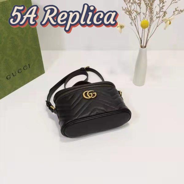 Replica Gucci Unisex GG Marmont Mini Bag Black Chevron Matelassé Leather Double G 7