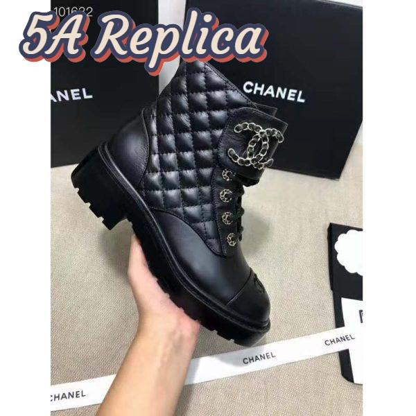 Replica Chanel Women Lace-Ups Shiny Goatskin & Calfskin Black 2 cm Heel 9
