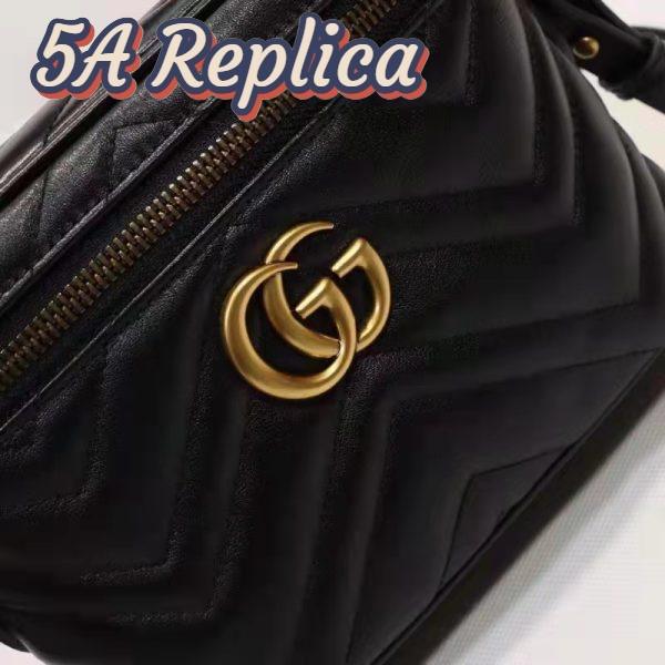 Replica Gucci Unisex GG Marmont Mini Bag Black Chevron Matelassé Leather Double G 8