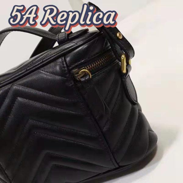 Replica Gucci Unisex GG Marmont Mini Bag Black Chevron Matelassé Leather Double G 9