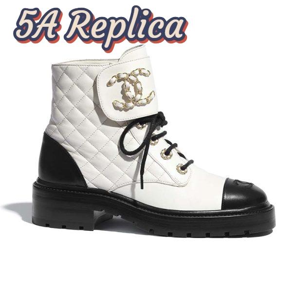 Replica Chanel Women Lace-Ups Shiny Goatskin & Calfskin White 2 cm Heel 2