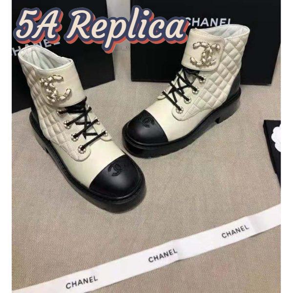 Replica Chanel Women Lace-Ups Shiny Goatskin & Calfskin White 2 cm Heel 5