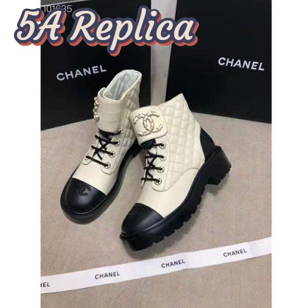 Replica Chanel Women Lace-Ups Shiny Goatskin & Calfskin White 2 cm Heel 8