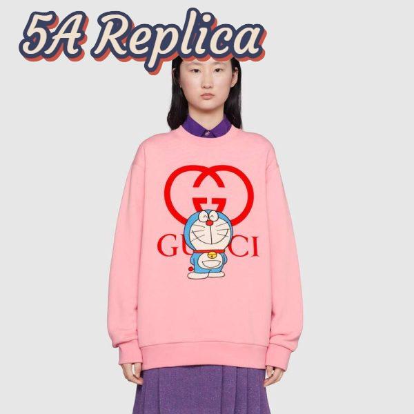Replica Gucci Women Doraemon x Gucci Cotton Sweatshirt Crewneck Oversized Fit-Pink 14