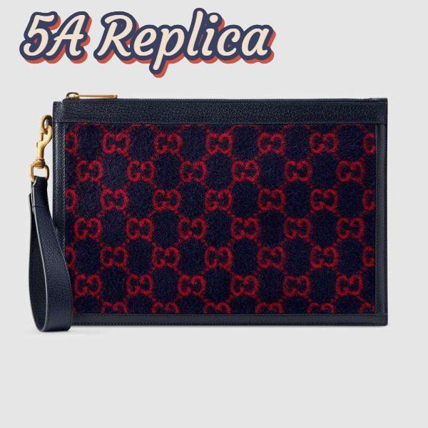 Replica Gucci GG Unisex GG Wool Pouch in Blue and Red GG Wool