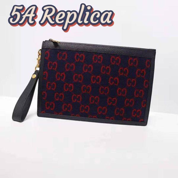 Replica Gucci GG Unisex GG Wool Pouch in Blue and Red GG Wool 4