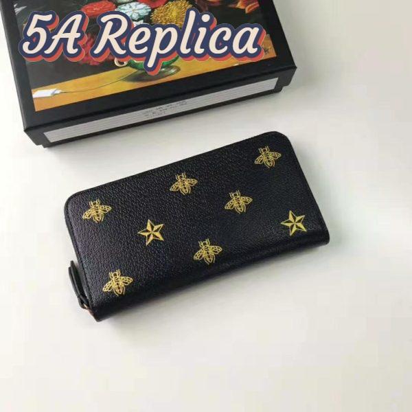 Replica Gucci GG Unisex Bee Star Leather Zip Around Wallet in Black Metal-Free Tanned Leather 3