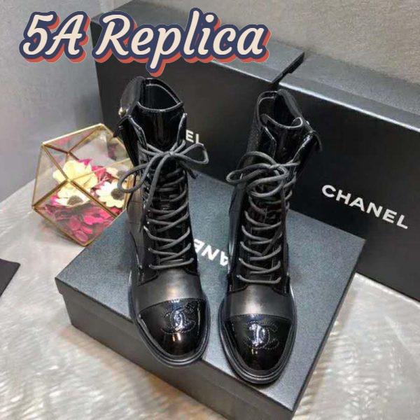 Replica Chanel Women Patent Calfskin & Crumpled Calfskin Ankle Boots-Black 6