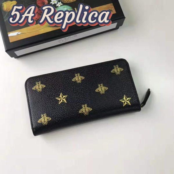 Replica Gucci GG Unisex Bee Star Leather Zip Around Wallet in Black Metal-Free Tanned Leather 4