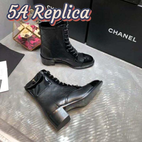 Replica Chanel Women Patent Calfskin & Crumpled Calfskin Ankle Boots-Black 7