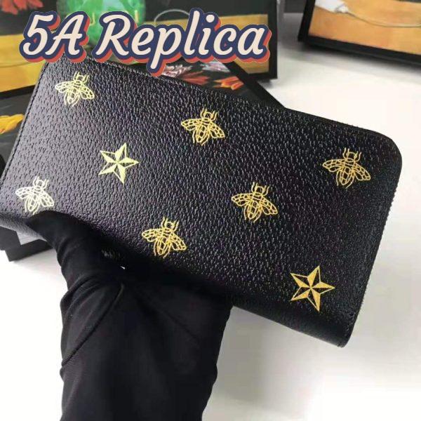 Replica Gucci GG Unisex Bee Star Leather Zip Around Wallet in Black Metal-Free Tanned Leather 6