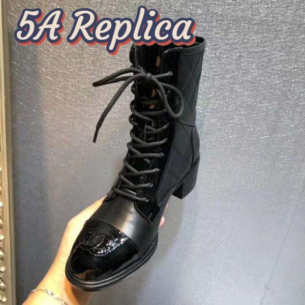 Replica Chanel Women Patent Calfskin & Crumpled Calfskin Ankle Boots-Black 10