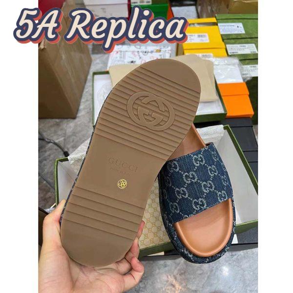 Replica Gucci Unisex Platform Slide Sandal Dark Blue Ivory Eco Washed Organic GG Jacquard Denim 8