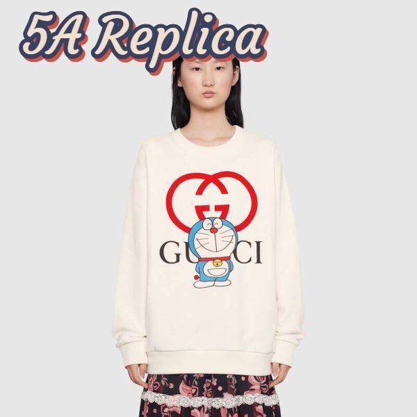 Replica Gucci Women Doraemon x Gucci Cotton Sweatshirt Crewneck Oversized Fit-White 11