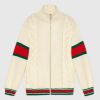 Replica Gucci Women GG Cable Knit Bomber Jacket Off-White Cable Knit Wool