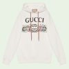 Replica Gucci Women GG Logo Bunny Print Hooded Cotton Sweatshirt Off White Cotton Jersey