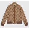 Replica Gucci Women Jumbo GG Canvas Jacket Beige Ebony Jumbo Cotton Wool Leather