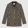 Replica Gucci Women Optical Tweed Jacket Wool Black and Ivory Optical Tweed Point Collar
