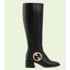 Replica Gucci Blondie Women’s Blondie Boot Black Leather Round Interlocking G Low 5 Cm Heel