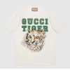 Replica Gucci GG Women Gucci Tiger Cotton T-Shirt White Cotton Jersey Crewneck