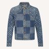 Replica Louis Vuitton Men Giant Damier Waves Monogram Denim Jacket Cotton Regular Fit-Blue