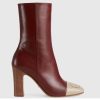 Replica Gucci GG Women Boot with Interlocking G Red Leather with Oatmeal Tip
