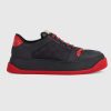 Replica Gucci Unisex Screener GG Sneaker Black Original Canvas Suede Red Leather Low Heel