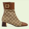 Replica Gucci Women’s GG Canvas Ankle Boot Beige Ebony Canvas Leather Low 4 Cm Heel