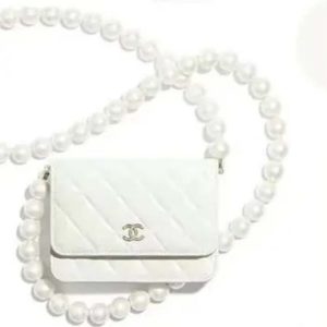 Replica Chanel Women CC Shoulder Flap Bag Artificial Pearl Chain Calfskin Leather