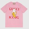 Replica Gucci GG Men Bananya Cotton T-Shirt Pink Jersey Crewneck Oversize Fit