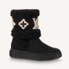 Replica Louis Vuitton LV Women Snowdrop Flat Ankle Boot Cognac Black Suede Calf Shearling