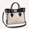 Replica Louis Vuitton Women On My Side MM Tote Bag Black Canvas Smooth Cowhide