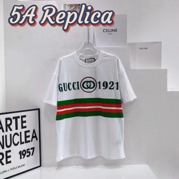 Replica Gucci GG Men Cotton T-Shirt White Cotton Jersey Crewneck Oversize Fit 3