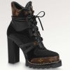 Replica Louis Vuitton LV Women Star Trail Ankle Boot Black Mix Materials Treaded Rubber 9.5 Cm Heel