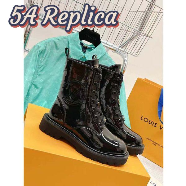 Replica Louis Vuitton LV Women Territory Flat Ranger Black Patent Calf Leather Treaded Rubber 4
