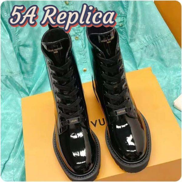Replica Louis Vuitton LV Women Territory Flat Ranger Black Patent Calf Leather Treaded Rubber 5
