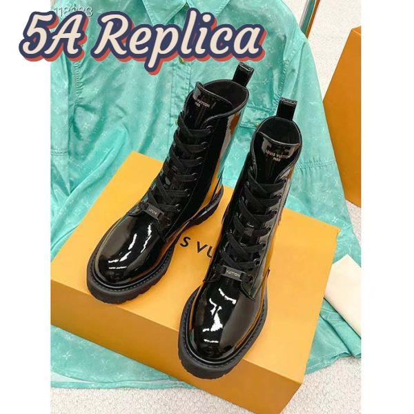 Replica Louis Vuitton LV Women Territory Flat Ranger Black Patent Calf Leather Treaded Rubber 7