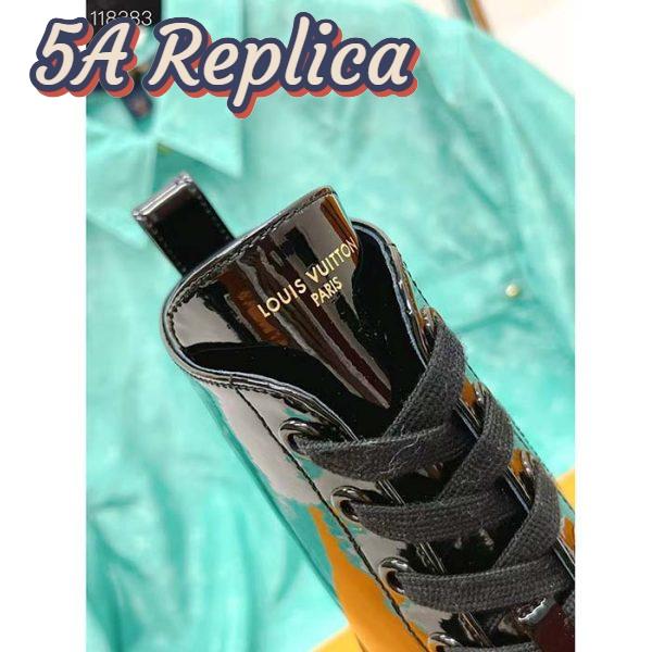 Replica Louis Vuitton LV Women Territory Flat Ranger Black Patent Calf Leather Treaded Rubber 9