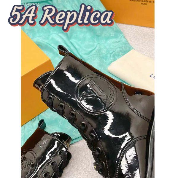 Replica Louis Vuitton LV Women Territory Flat Ranger Black Patent Calf Leather Treaded Rubber 10