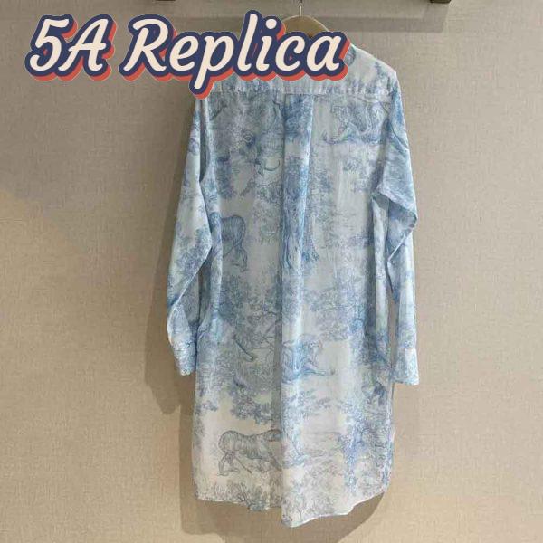 Replica Dior Women Long Blouse Cornflower Blue Cotton Voile with Toile de Jouy Motif 3