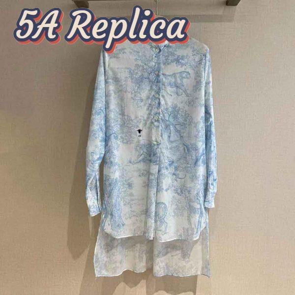 Replica Dior Women Long Blouse Cornflower Blue Cotton Voile with Toile de Jouy Motif 4