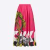 Replica Dior Women Mid-Length Pleated Skirt Pink Cotton Poplin with Multicolor D-Tiger Pop Motif