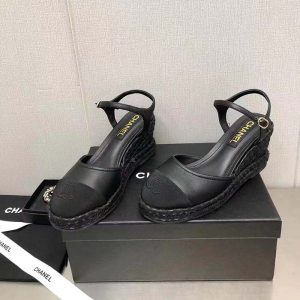 Replica Chanel Women CC High Heel Sandal in Calfskin Leather-Black