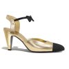 Replica Chanel Women Pumps Laminated Lambskin & Grosgrain Gold & Black 7.9 cm Heel